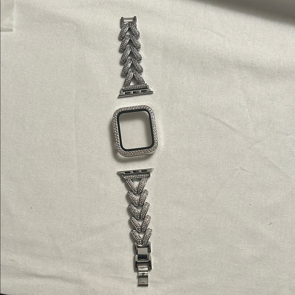 Silver Apple Watch Band with Rhinestones